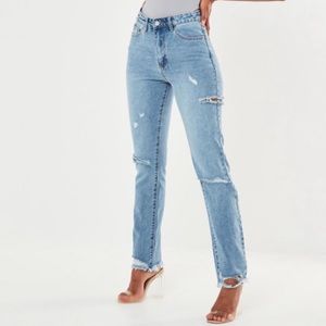 Misguided ripped straight leg jeans